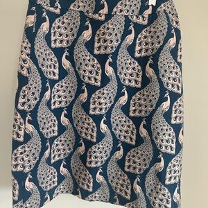 Ann Taylor Navy and Beige Peacock A-Line Skirt